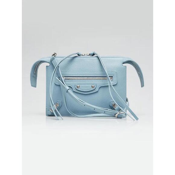 Balenciaga Handbags - BALENCIAGA Blue Grey Pebbled Leather Neo Classic City Crossbody Clutch Bag‎